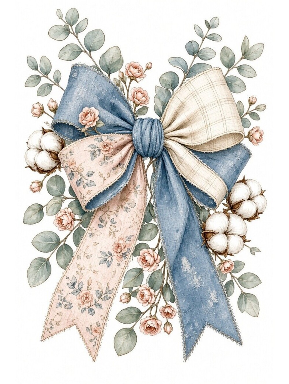 4pcs 10in Farmhouse Floral Bow Cotton Rose DTF Transfer